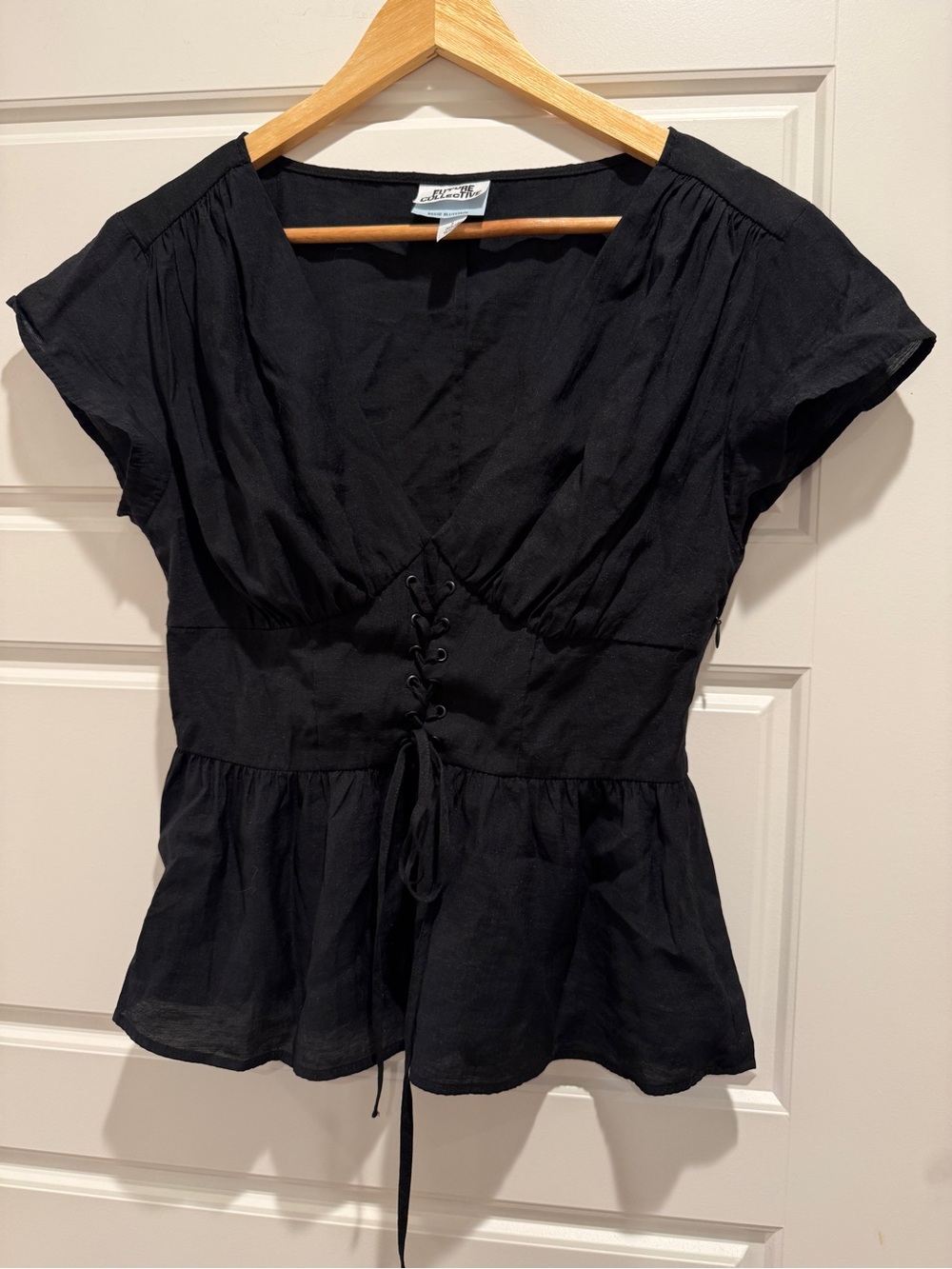 Witchy Black Lace-Up Peplum Top - Women small